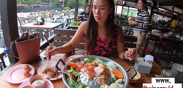  Amateur Thai teen Polly with big boobs helping to her european BF